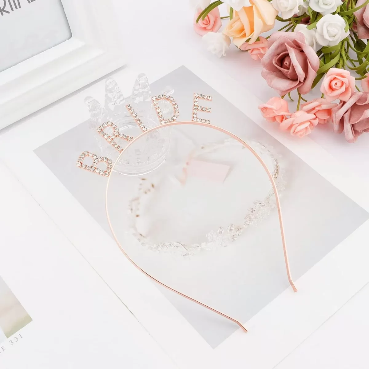 Rose Gold Bekarlığa Veda Kristal Taş Bride Tacı - Görsel 3