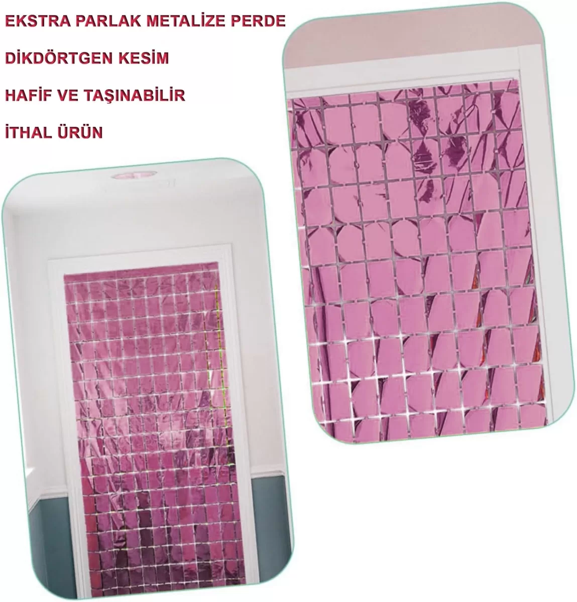 Rose Gold Disko Dikdörtgen Kesim Kapı Perdesi - Görsel 2