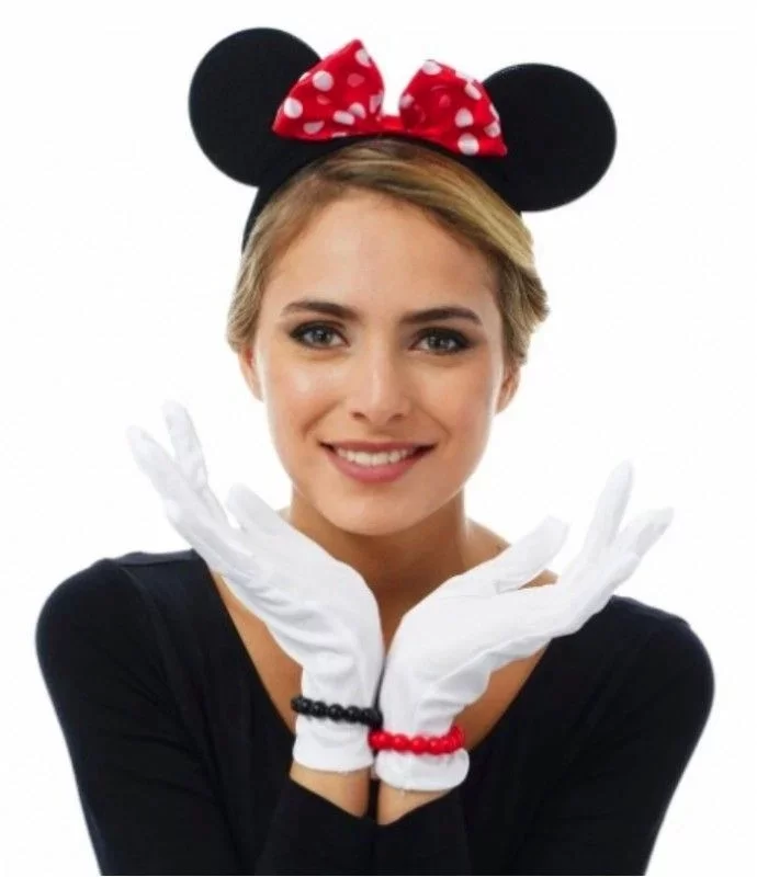 Kırmızı Fiyonklu Minnie Mouse Tacı ve Beyaz Eldiven Seti - Görsel 2