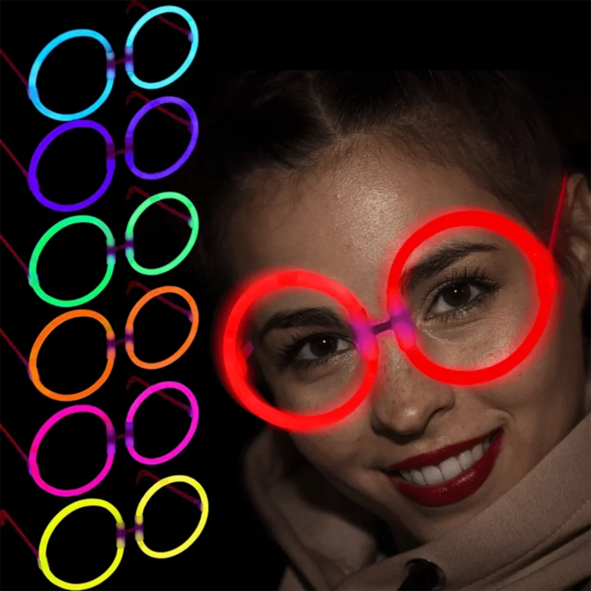 Glow Stick Yuvarlak Parti Gözlüğü 6 Adet - Görsel 2