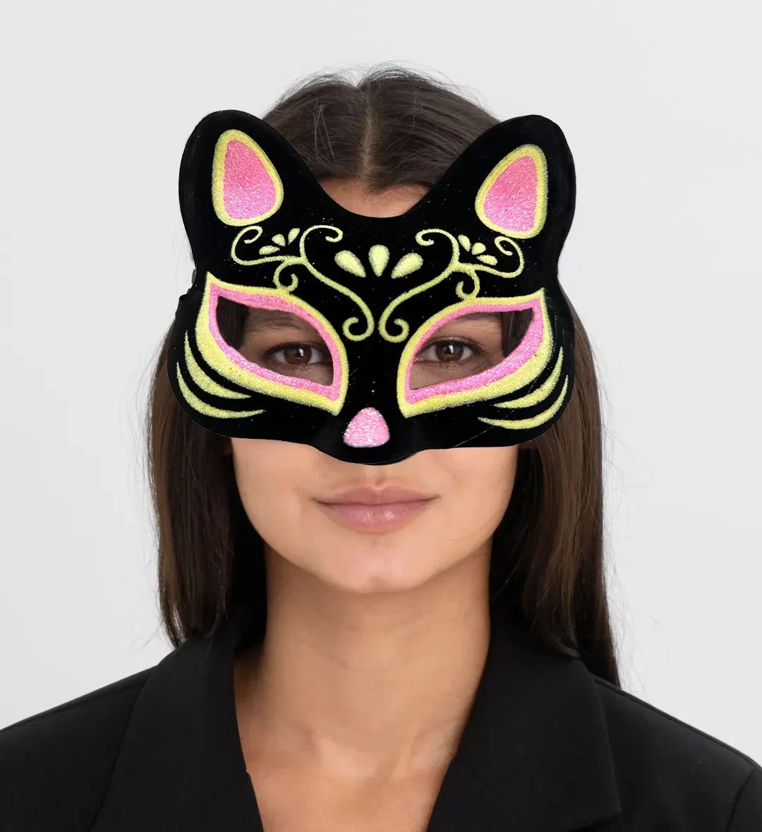 Süet Pembe Sarı Kedi Maskesi - Görsel 2