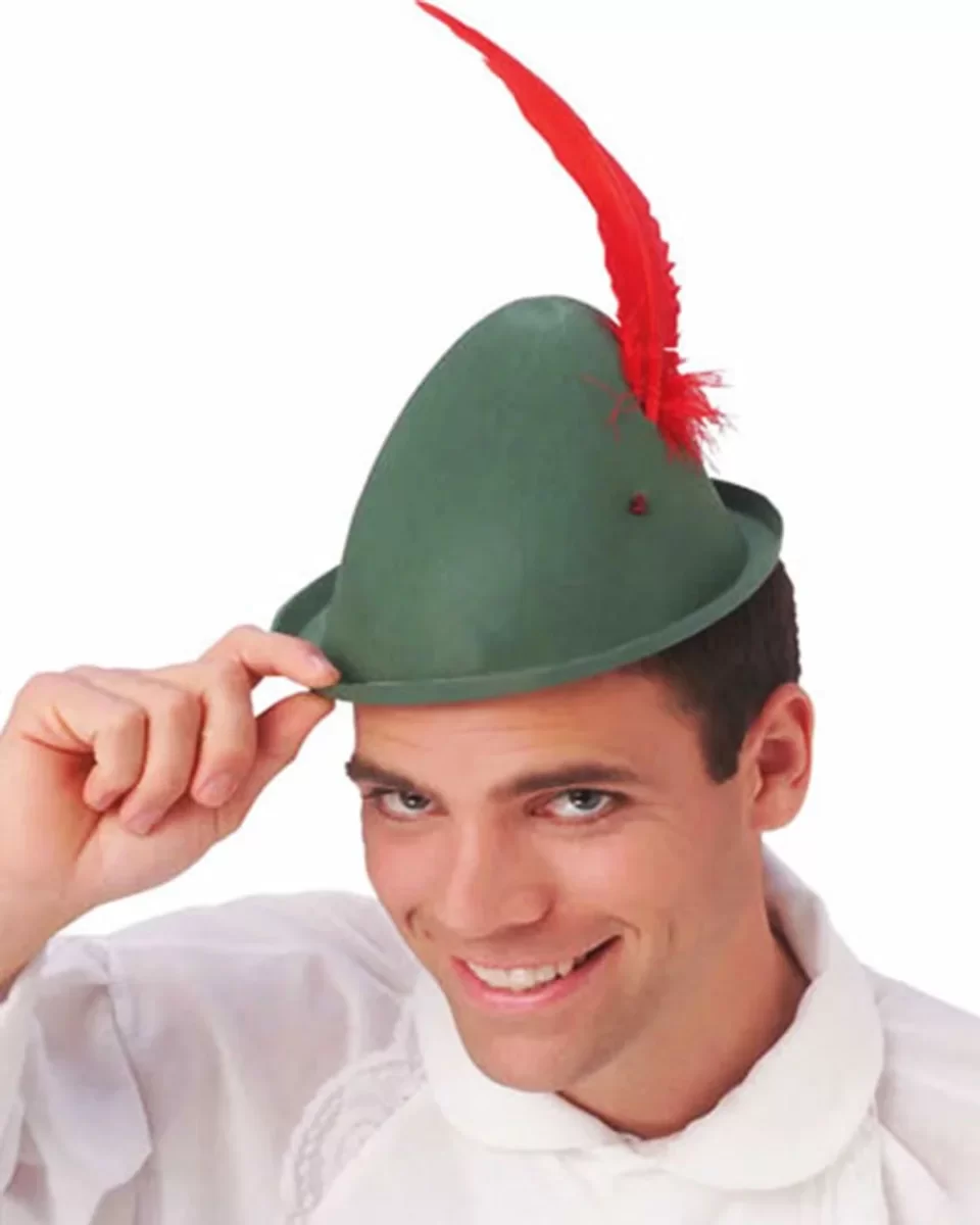Peter Pan Şapkası Yeşil Renk Kırmızı Tüylü - Görsel 4