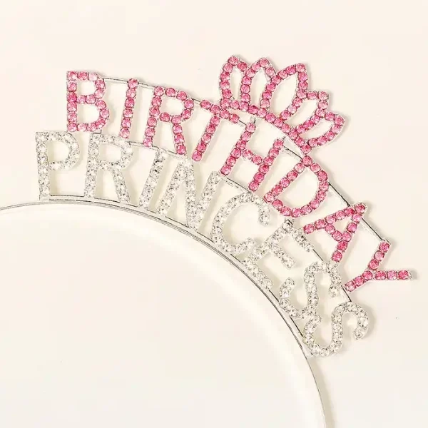 Kristal Taşlı Birthday Princess Yazılı Parti Tacı Pembe Renk - Görsel 3