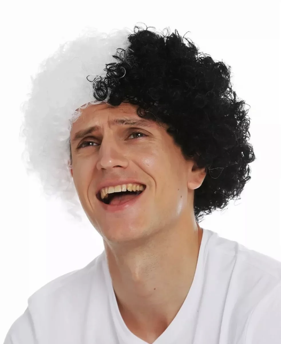 Siyah Beyaz Kıvırcık Afro Bonus Taraftar Peruğu - Görsel 3