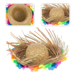 Natural Renkli Püsküllü Örme Hasır Hawaii Şapka