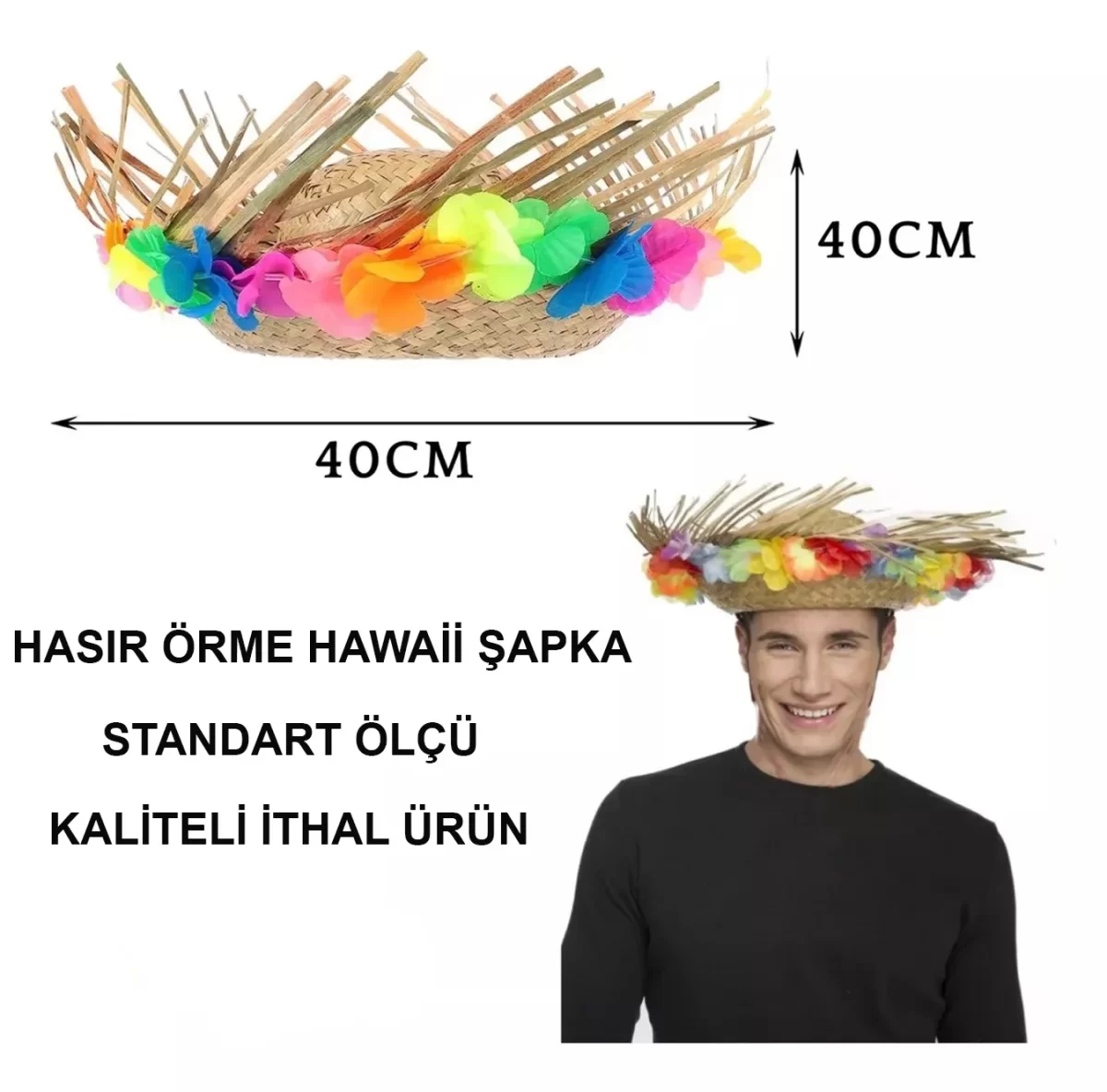 Natural Renkli Püsküllü Örme Hasır Hawaii Şapka - Görsel 4