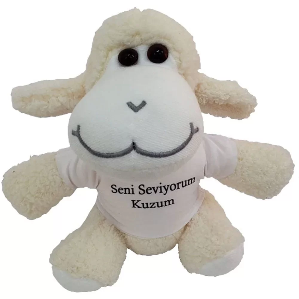 Seni Seviyorum Kuzum Tişörtlü Peluş Kuzu Oyuncak - Görsel 2