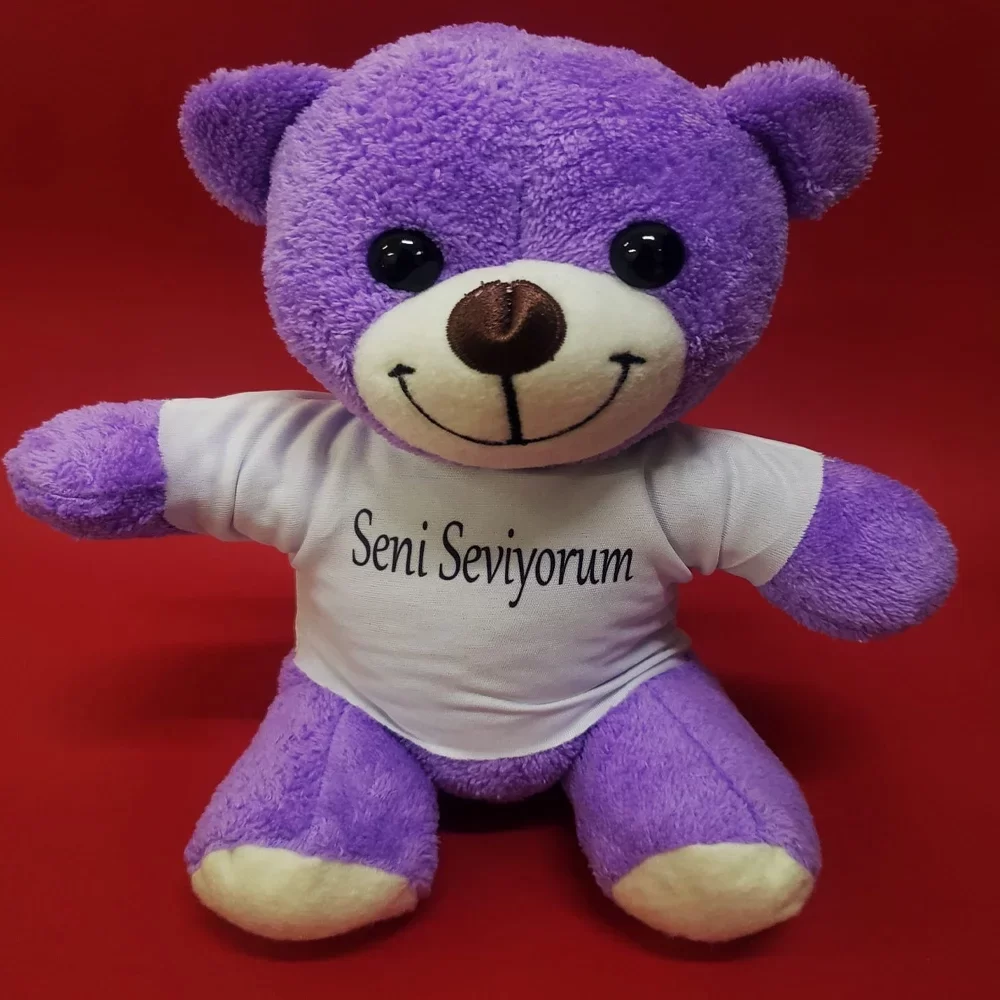 Seni Seviyorum Tişörtlü Mor Peluş Ayıcık - Görsel 2