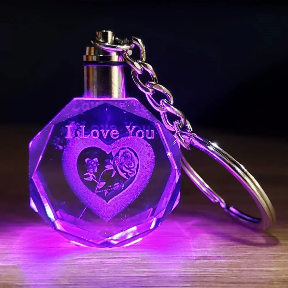 I Love You Kalp İçinde Gül Renk Değiştiren Kristal Anahtarlık - Görsel 2
