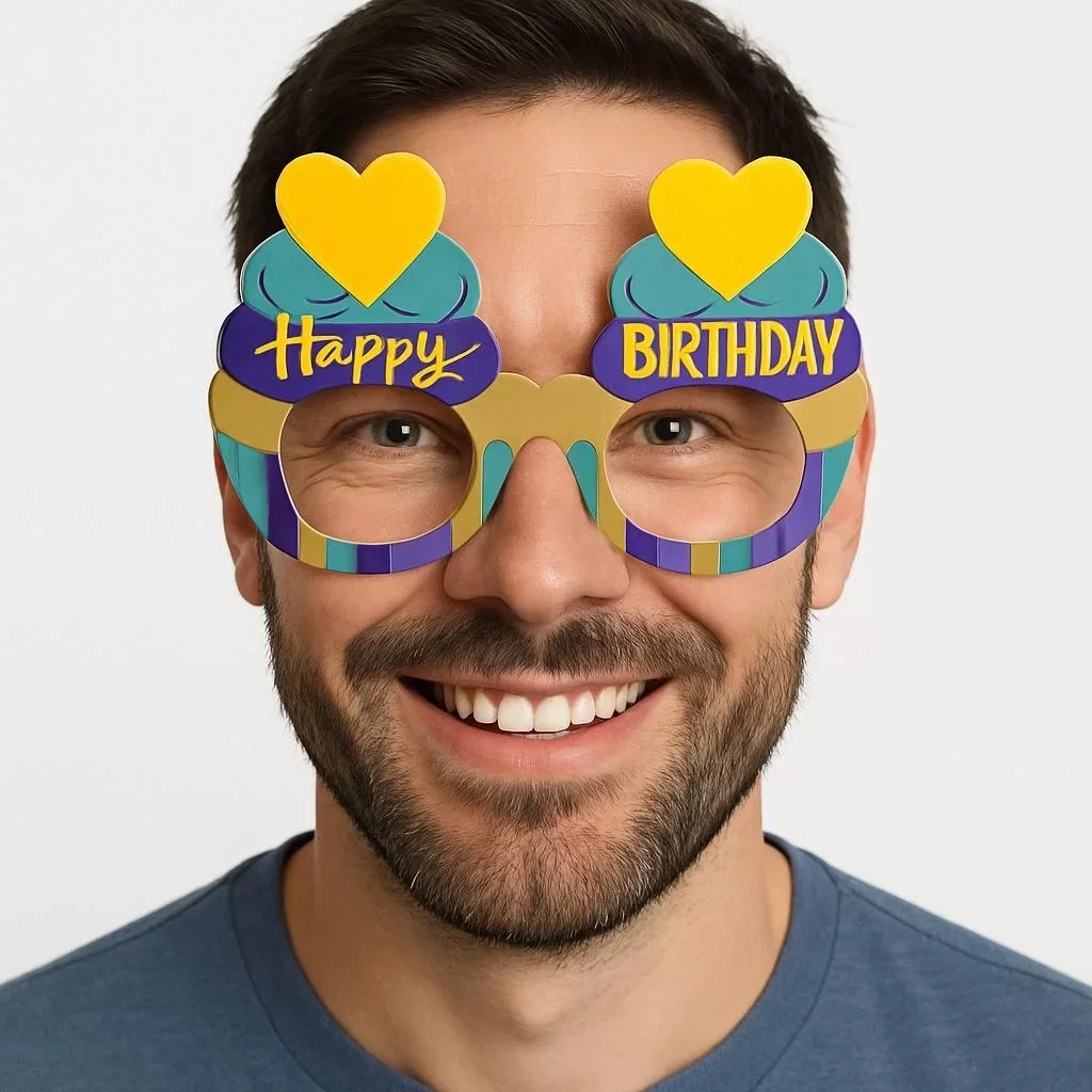 Cupcake Temalı Doğum Günü Renkli Karton Happy Birthday Gözlüğü 6 Adet - Görsel 2