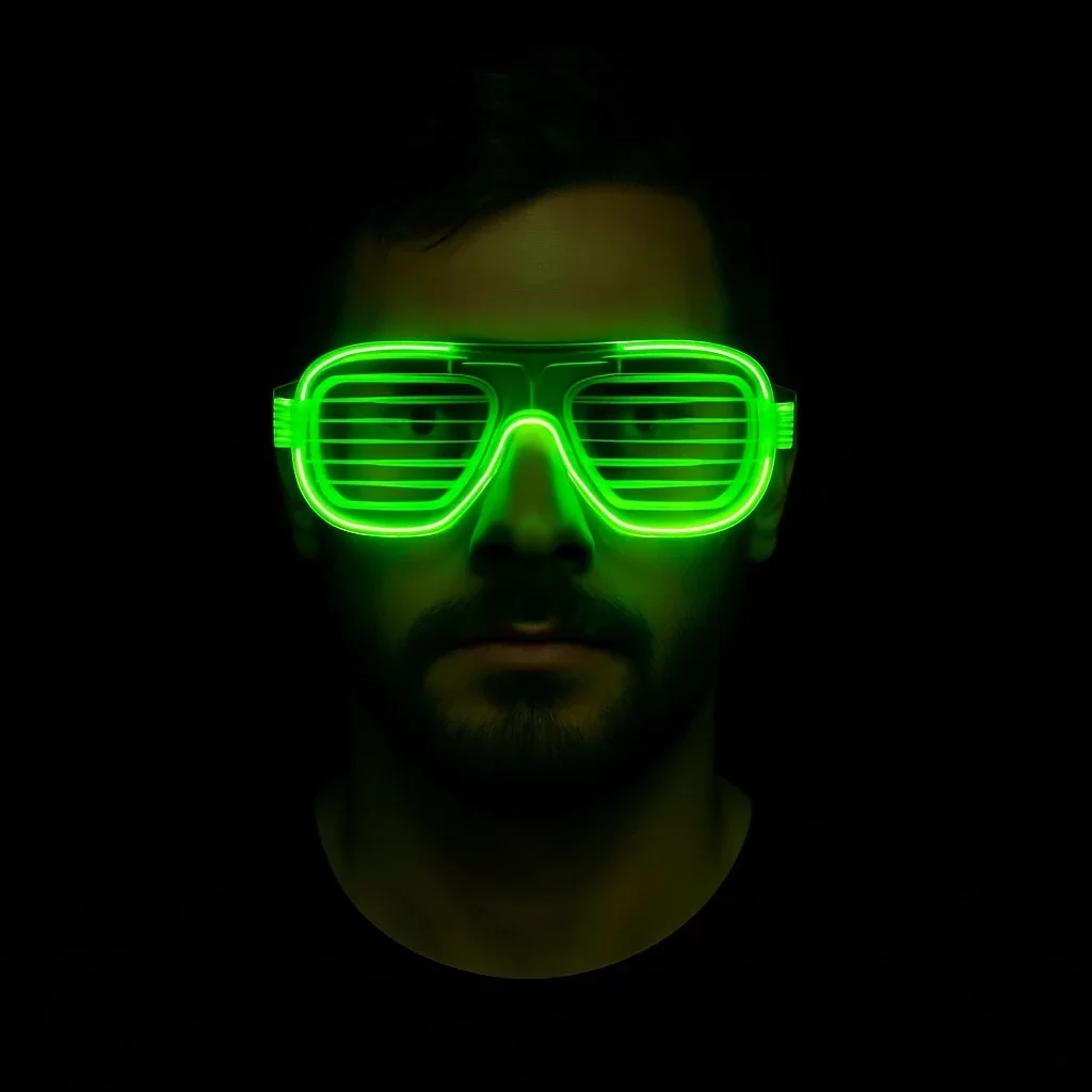Yeşil LED Işıklı Parti Gözlüğü – Neon 3 Modlu - Görsel 2