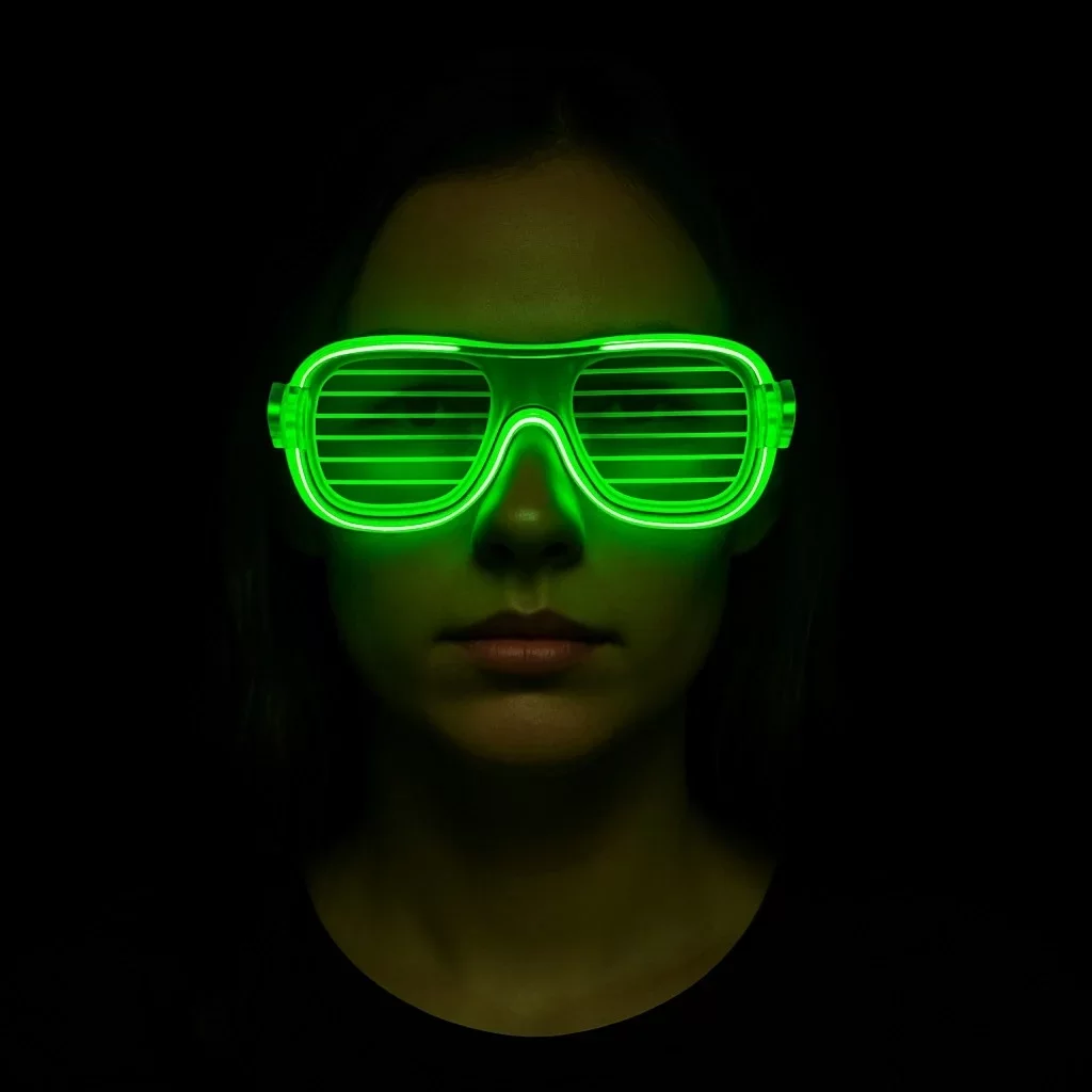 Yeşil LED Işıklı Parti Gözlüğü – Neon 3 Modlu - Görsel 3