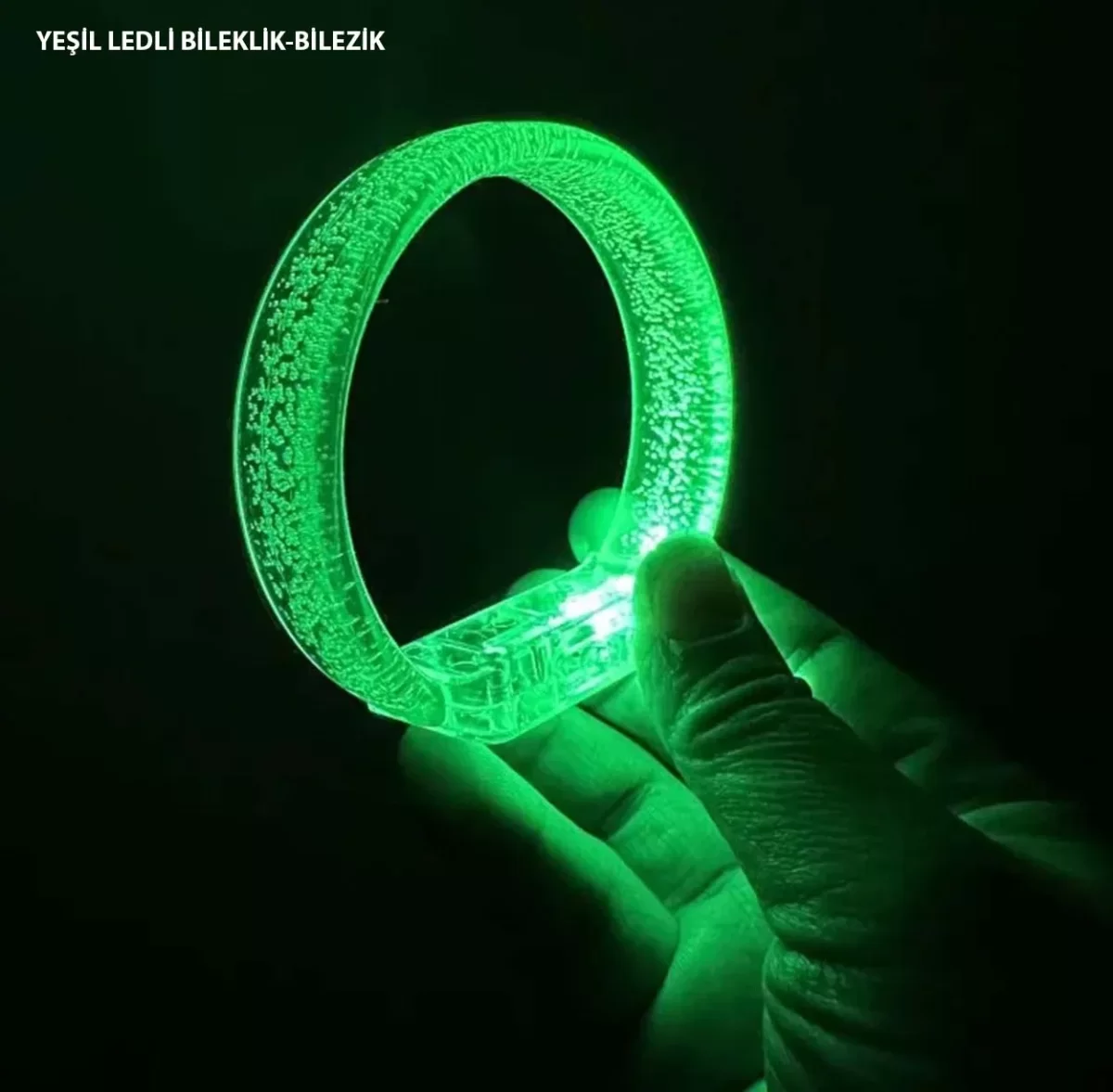 Yeşil Led Işıklı Baskı Yapılabilen Pilli Bileklik Bilezik