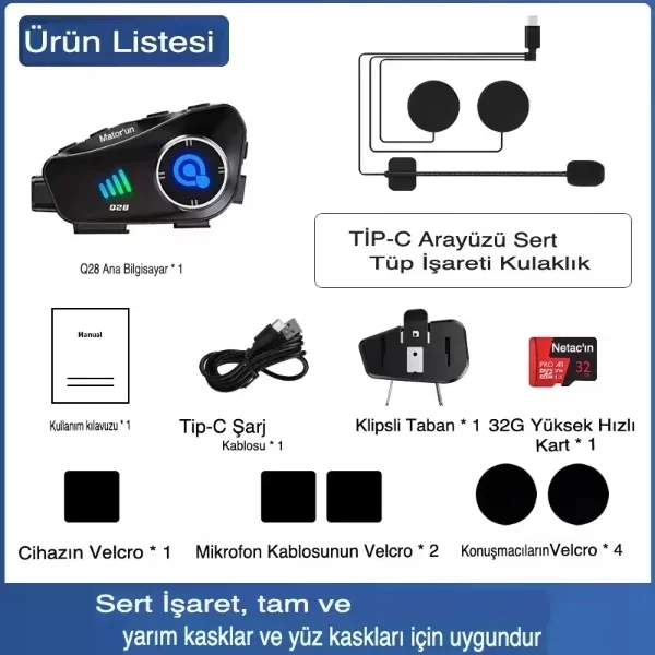 Q28 Kameralı Motosiklet Kask Kulaklığı - Görsel 4