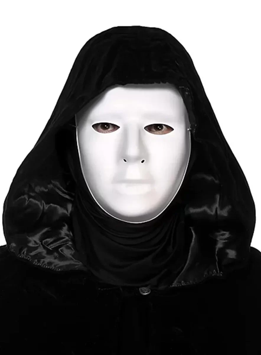 Siyah Kapüşonlu 120 cm Pelerin ve Beyaz Boyanabilir Tam Yüz Maske - Görsel 2