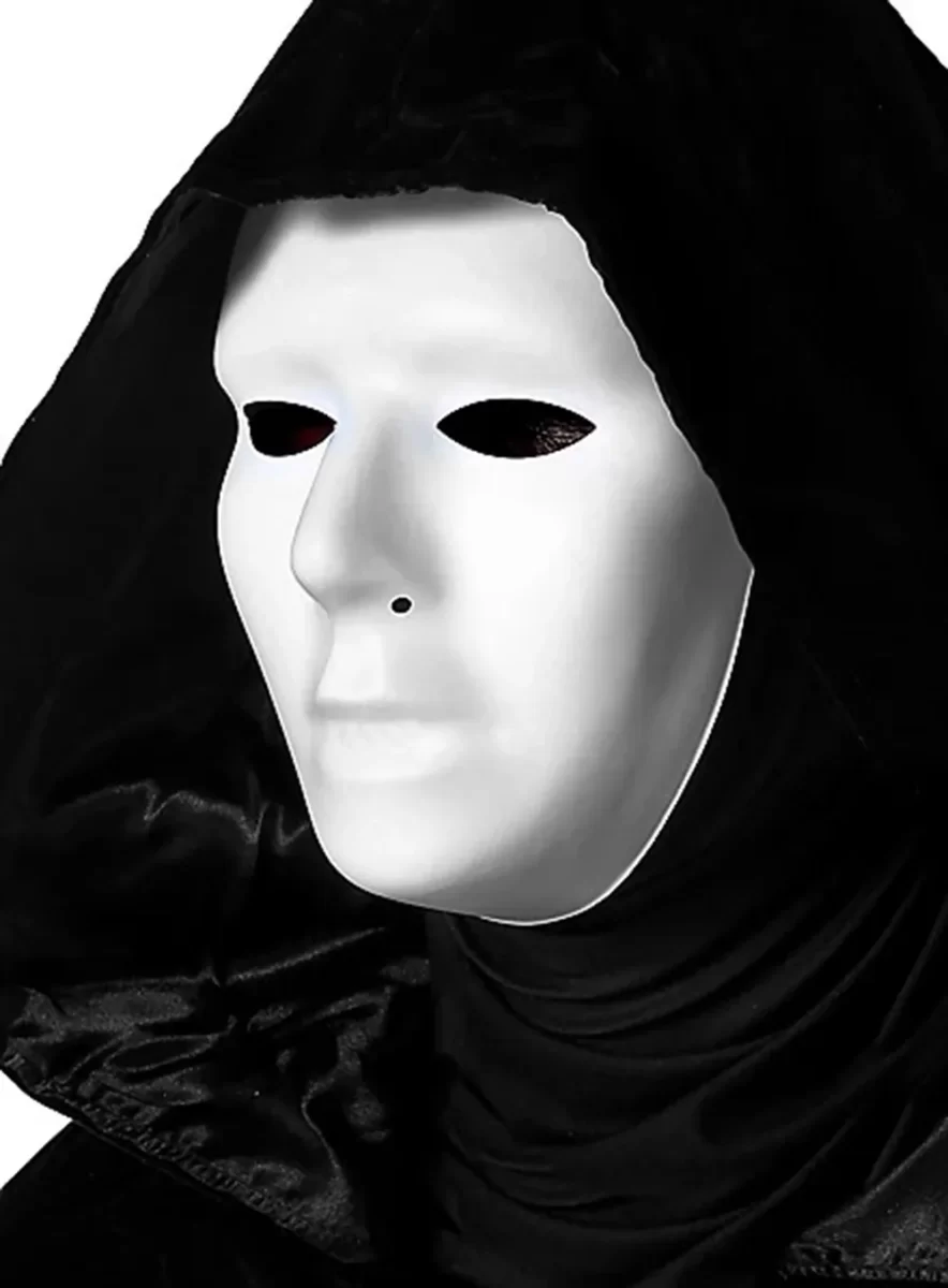Siyah Kapüşonlu 120 cm Pelerin ve Beyaz Boyanabilir Tam Yüz Maske - Görsel 3