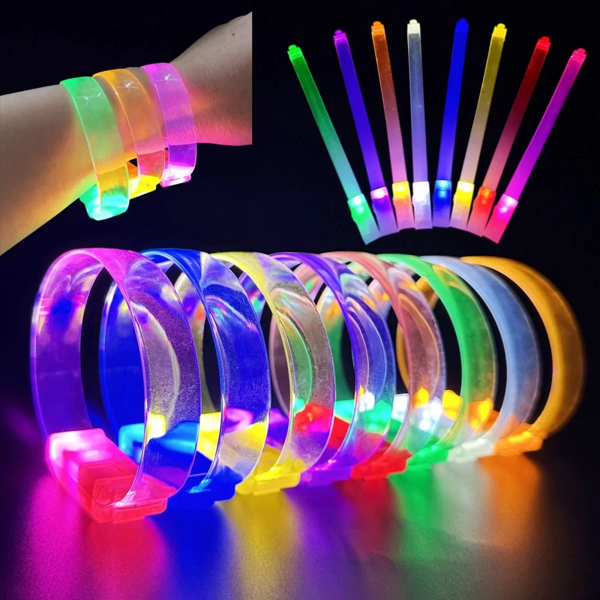 3 Modlu Pilli LED Işıklı Esnek Parti Bilekliği Yeşil - Görsel 2