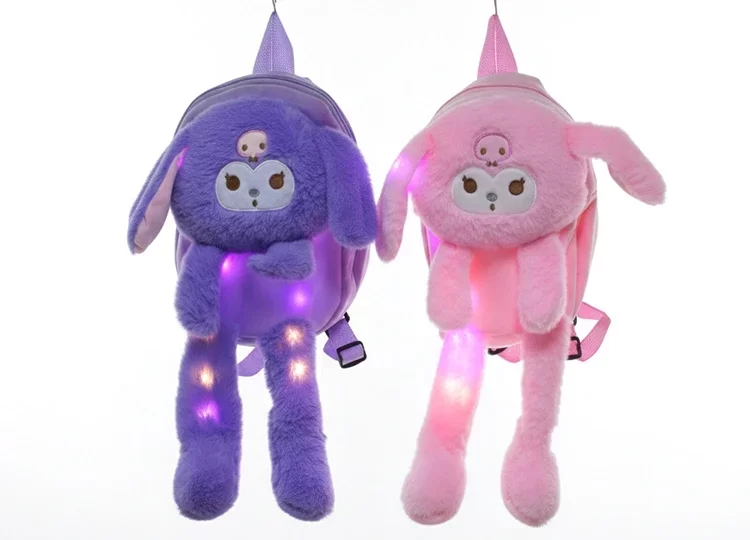 Peluş Işıklı Oynar Kulaklı Kuromi Sırt Çantası - Görsel 2