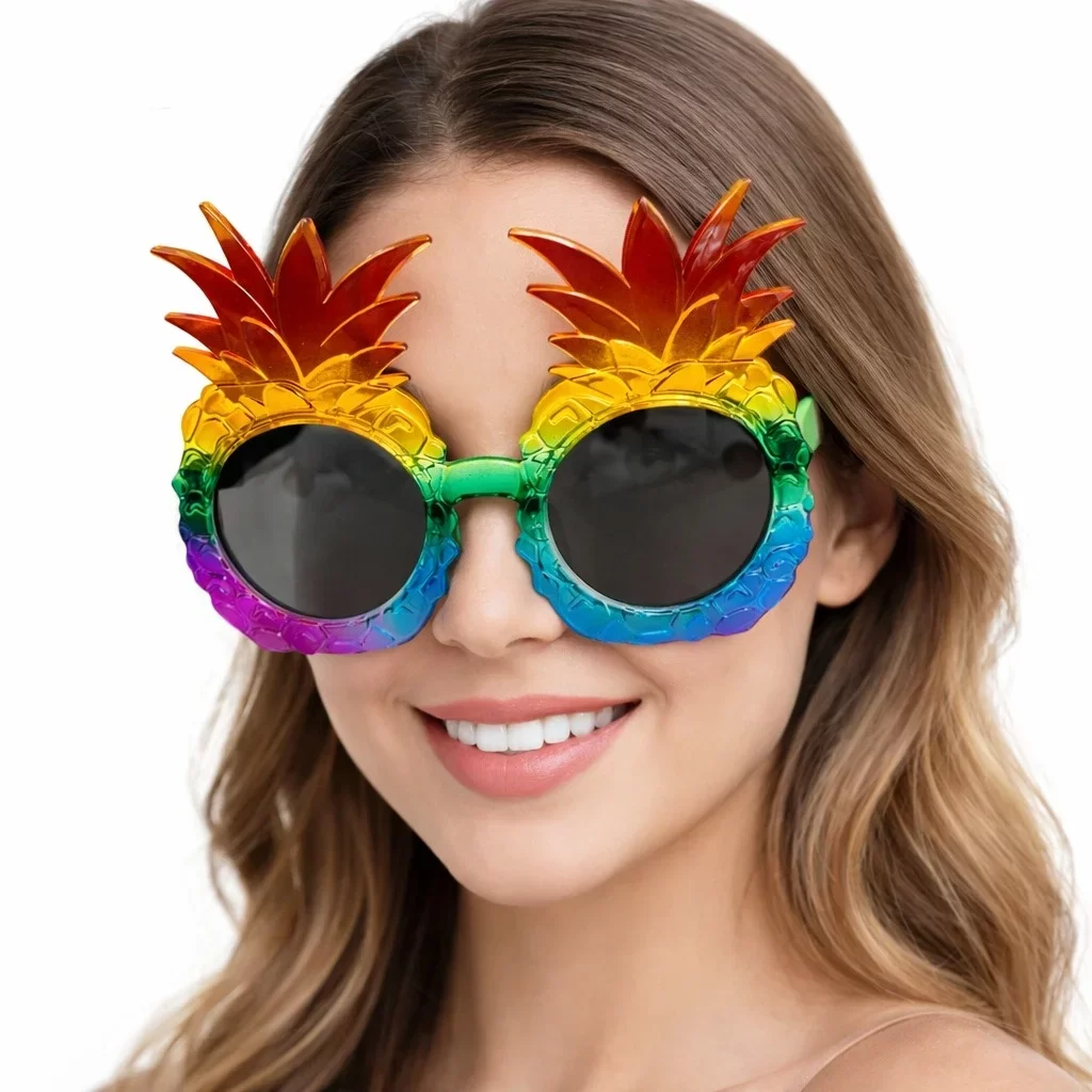 Tropikal Ananas Tasarımlı Renkli Hawaii Parti Gözlüğü - Görsel 4