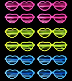 Retro Neon Fosforlu Kalp Panjur Gözlük - 12 Adet