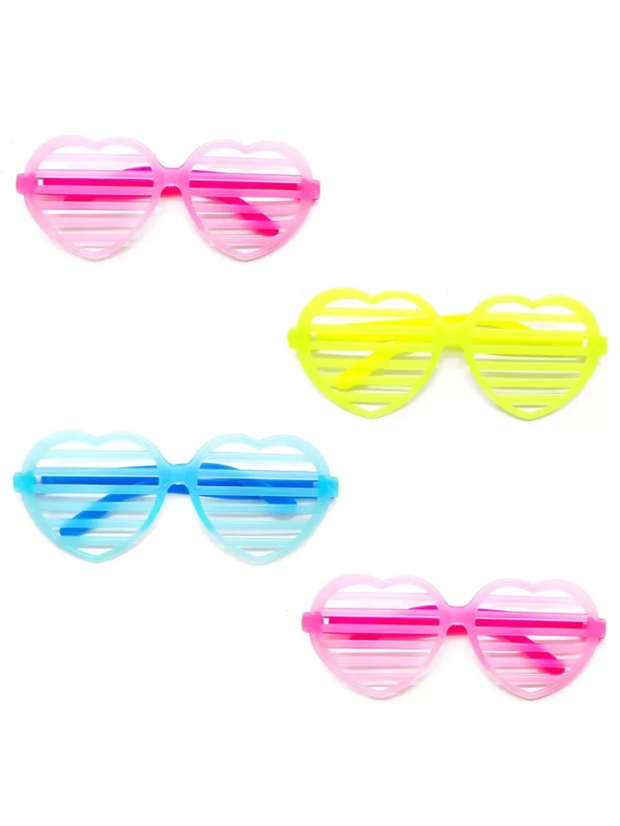 Retro Neon Fosforlu Kalp Panjur Gözlük - 12 Adet - Görsel 3