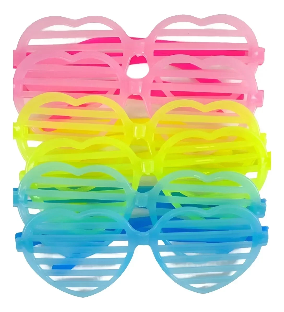 Retro Neon Fosforlu Kalp Panjur Gözlük - 12 Adet - Görsel 4