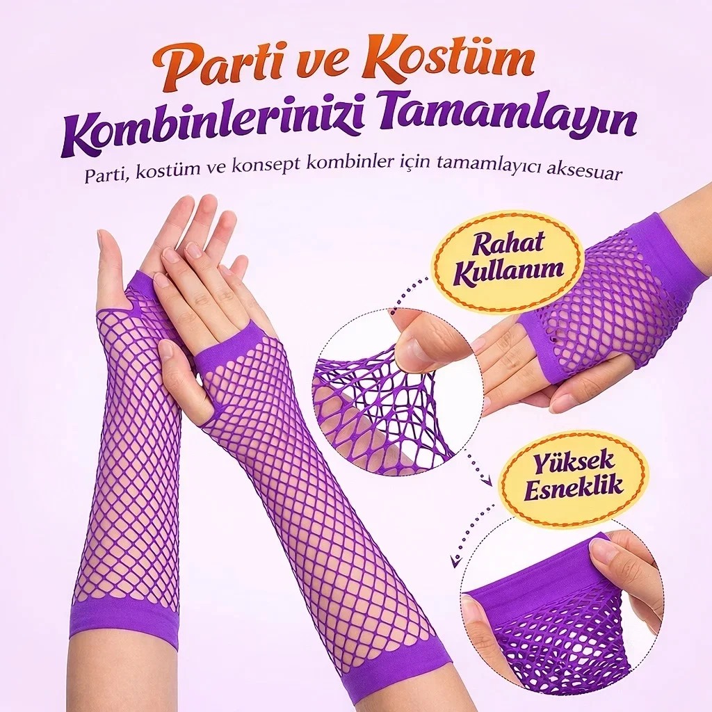 Retro Mor File Parmaksız Eldiven 26 cm - Görsel 2