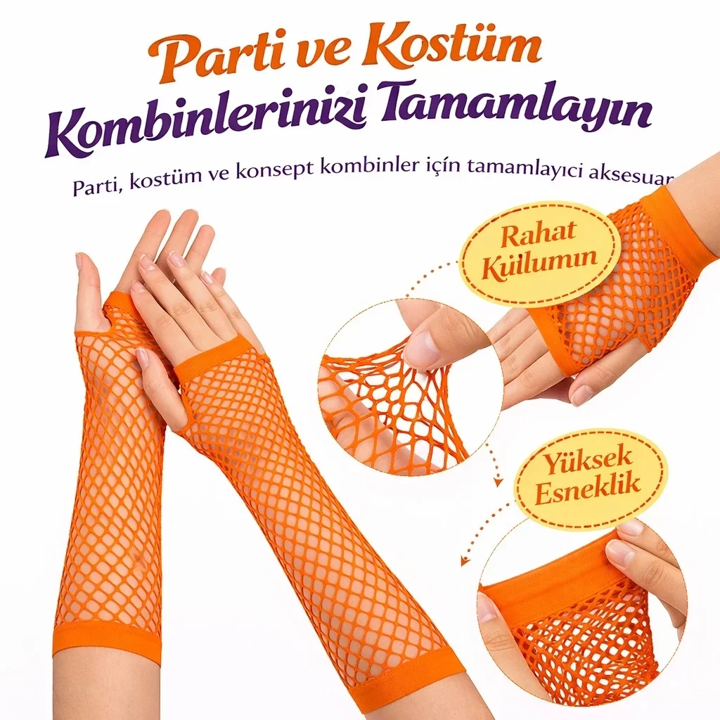 Retro Turuncu File Parmaksız Eldiven 26 cm - Görsel 2