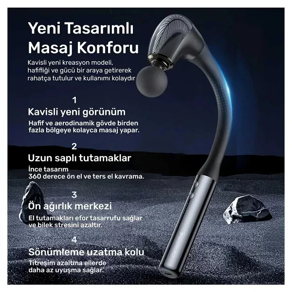 4 Başlıklı Uzun Saplı Ergonomik Profesyonel Sporcu Masaj Tabancası - Görsel 4