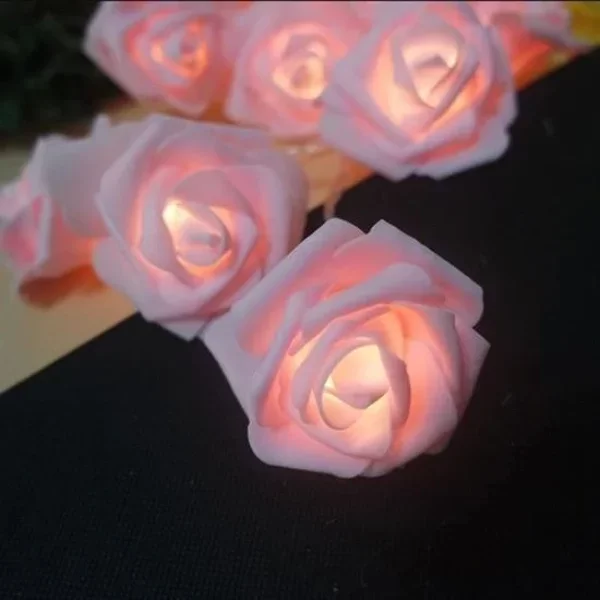 Yapay Gül Tasarımlı Dekoratif Led Işık Pilli (20 Gül) - Görsel 3