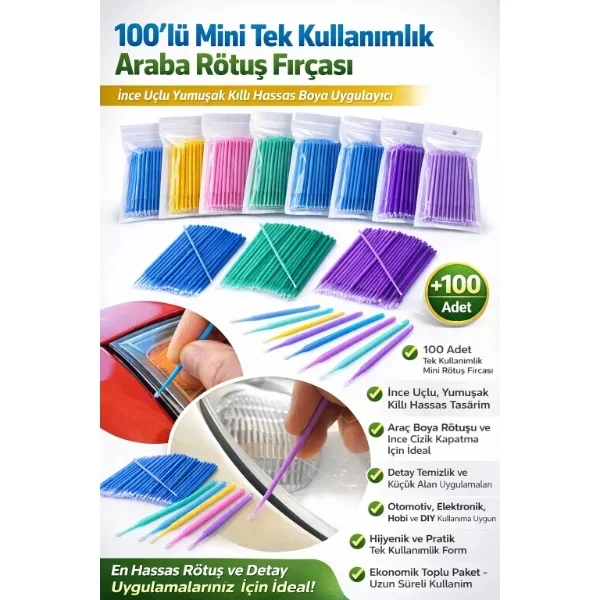 100’lü Mini Tek Kullanımlık Araba Rötuş Fırçası - Görsel 3