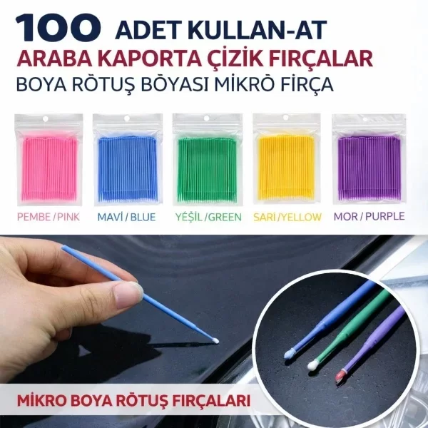 100’lü Mini Tek Kullanımlık Araba Rötuş Fırçası - Görsel 4