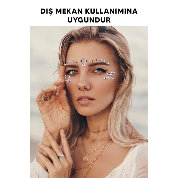 Gümüş Taşlı Makyaj Yüz Süsü - Görsel 5