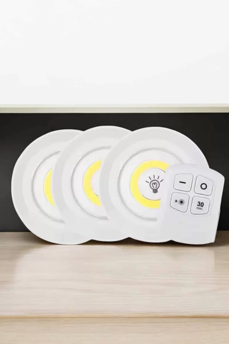 Spot Lamba Led Işık 3'lü Uzaktan Kumandalı Pilli Yapışkanlı Kablosuz - Görsel 2