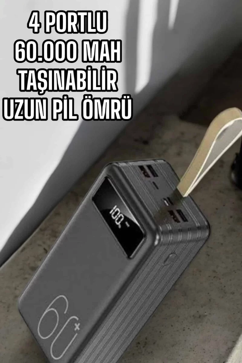Powerbank 60.000 MAH Dijital Göstergeli 4 Portlu Taşınabilir - Görsel 2