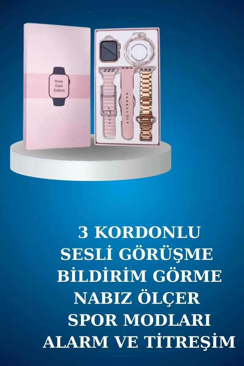 Kablolu Bluetooth Kulaklık ve Kadınlara Özel Bileklik Hediyeli Yeni Nesil Akıllı Saat 3 Kordonlu - Görsel 3