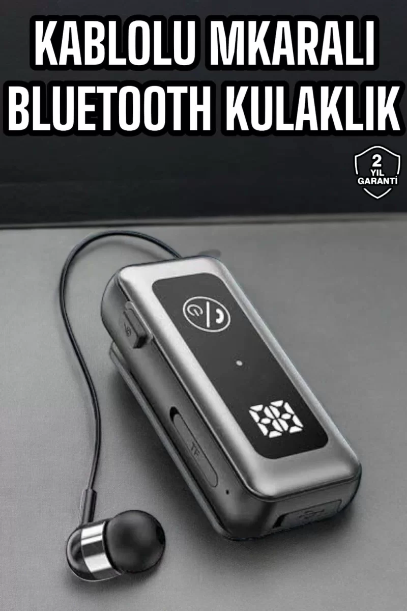 Kablolu Bluetooth Kulaklık Kulak İçi Stereo Mikrofonlu Dijital Göstergeli
