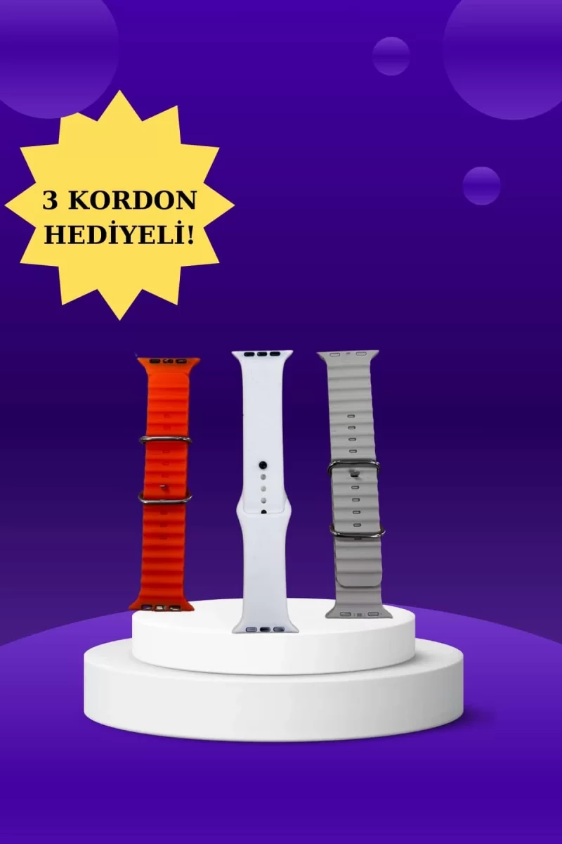 Akıllı Saat Arama Görüşme Bildirim Görme Uyku ve Sağlık Takibi Nabız Ölçer 3 Kordon Hediyeli - Görsel 3