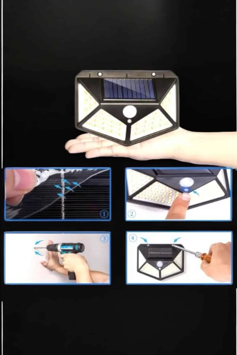 Güneş Enerjili Bahçe Aydınlatma Lambası Solar 100 Led Lamba - Görsel 4