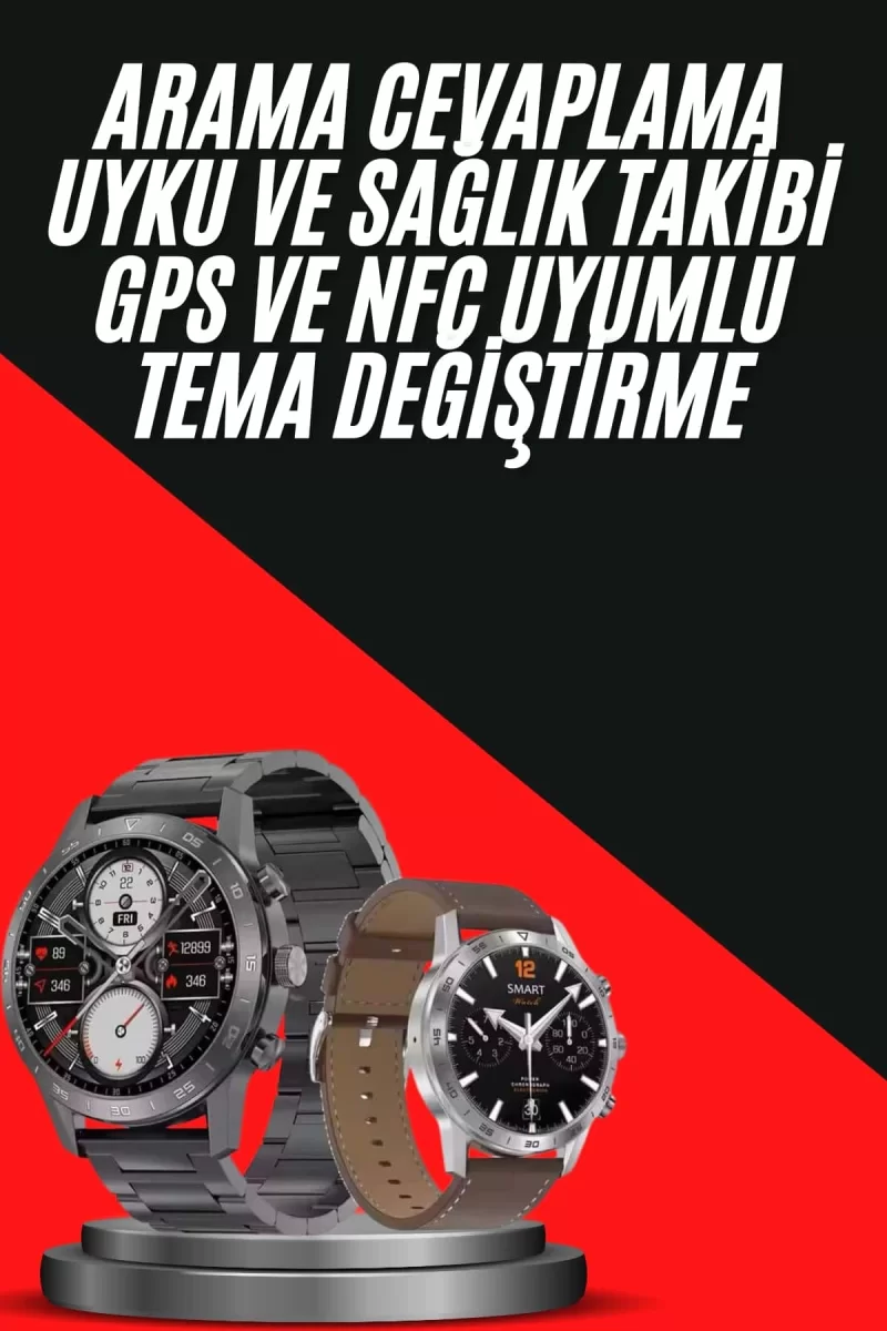 Erkeklere Özel Akıllı Saat Çelik Kordon Bluetooth Bağlantılı İOS ve Android Uyumlu - Görsel 2