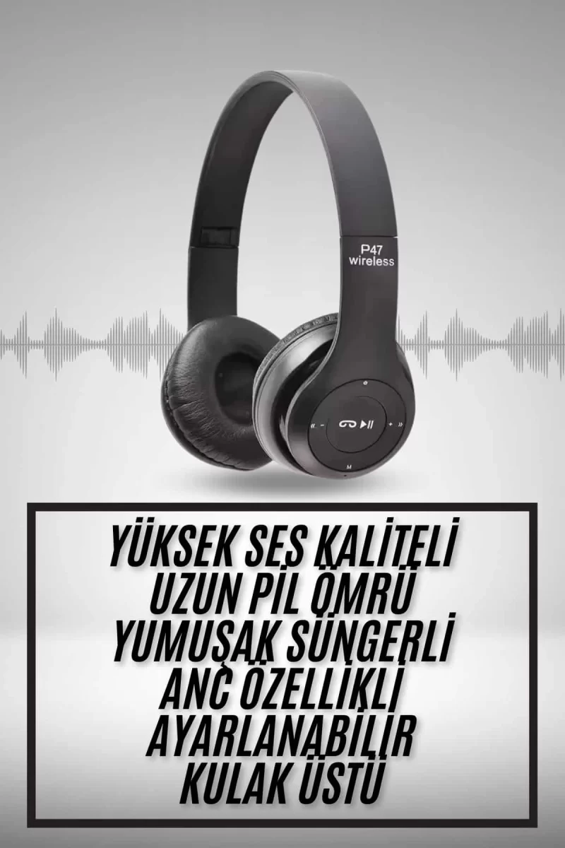 Kulak Üstü Bluetooth Kulaklık Yüksek Ses Kaliteli Ayarlanabilir - Görsel 2