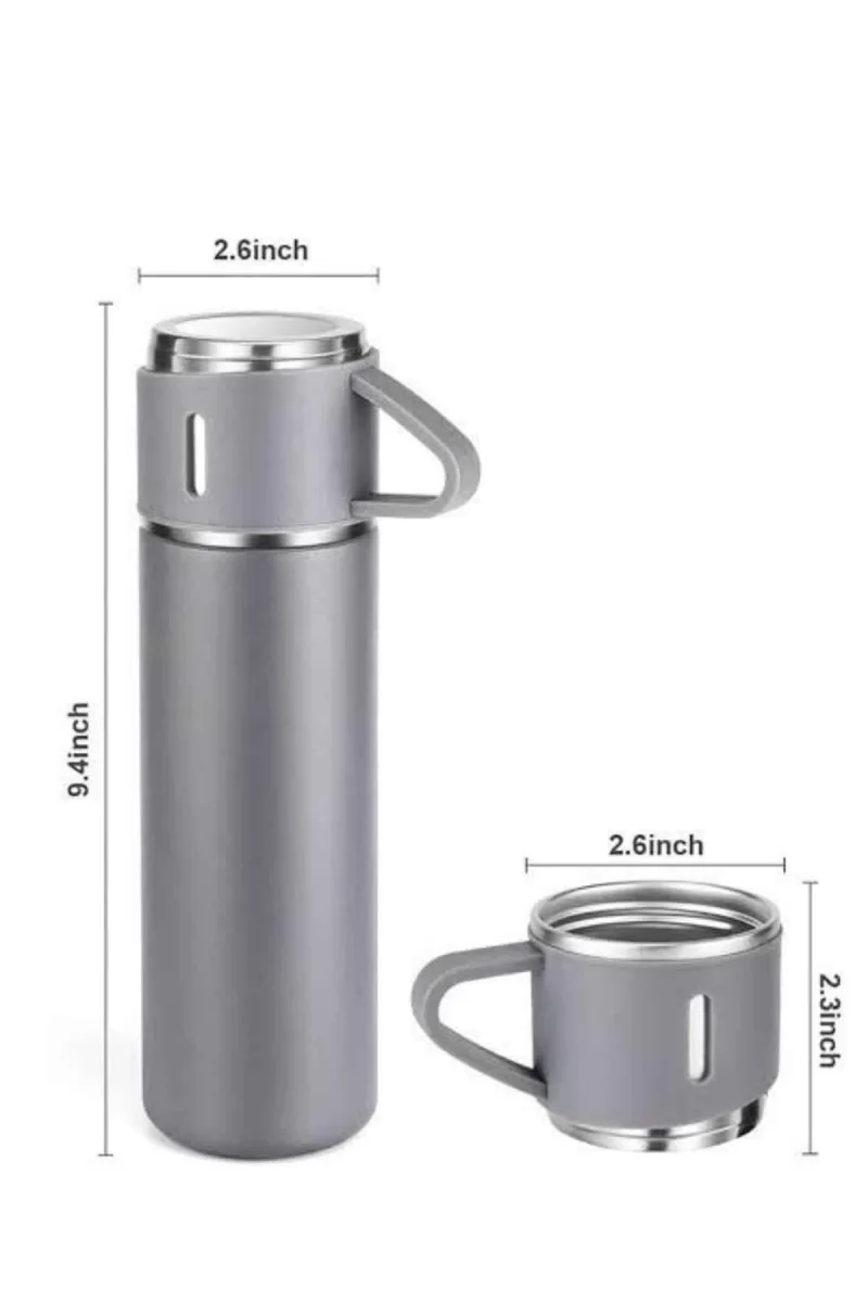 Termos Seti Paslanmaz Çelik 3 Bardaklı Vakumlu Termos Set 500 Ml 12 Saate Kadar Isı Koruma - Görsel 3