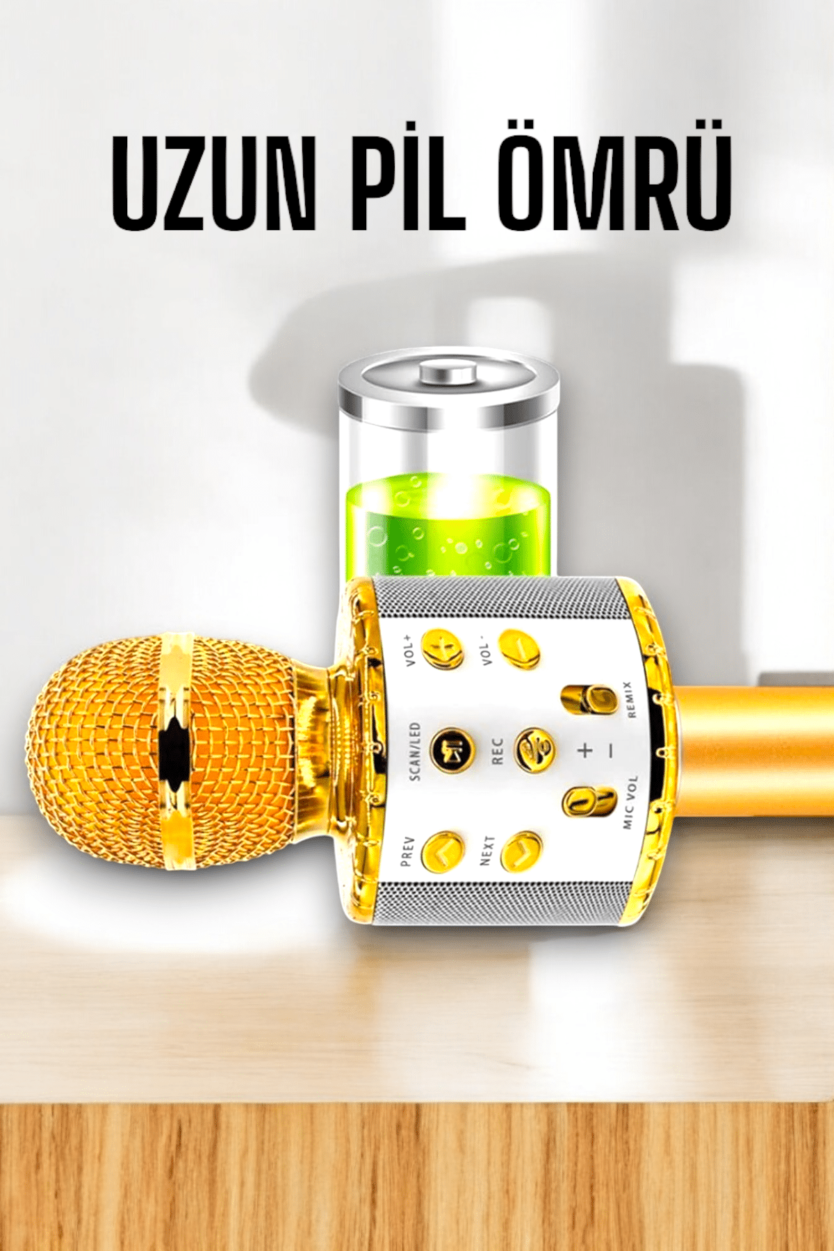 Kablosuz Bluetooth Karaoke Mikrofon USB ve AUX Girişli, Yüksek Ses Kalitesi - Görsel 4