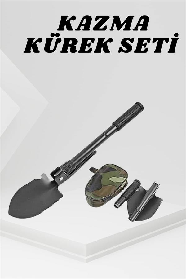 Katlanabilir Kamp Küreği Küçük Kazma Kürek Seti Pusulalı - Görsel 2