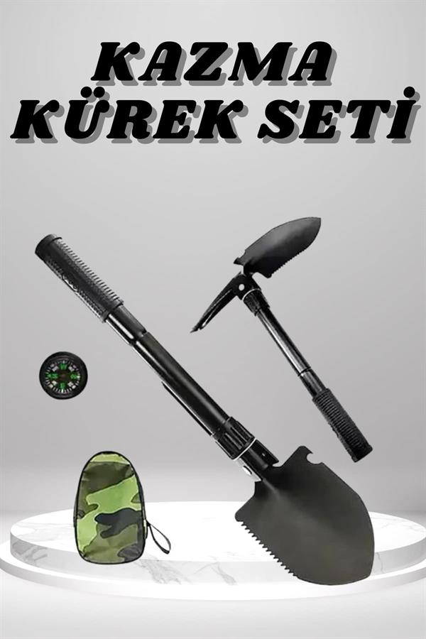 Kazma Kürek Seti Pusulalı Katlanır Portatif Kazma Kürek Seti Çok Fonksiyonlu Katlanabilir - Görsel 2