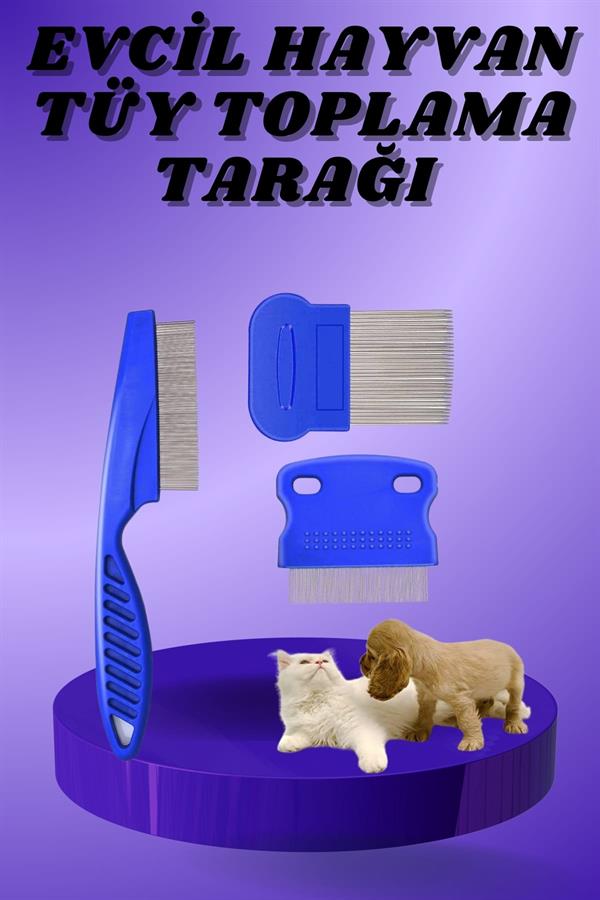 Kedi Köpek Tüy Bit Pire Toplayıcı Toplama Temizleme Tarağı Tarak Seti 4'lü Set - Görsel 2