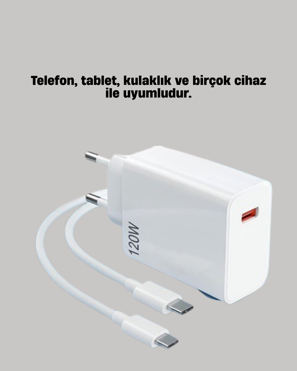 120W Güçlü Hızlı Şarj Adaptörü ve Type-C Kablo Seti – Güvenli Şarj Teknolojisi - Görsel 2