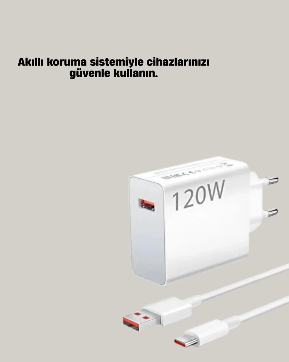 120W Güçlü Hızlı Şarj Adaptörü ve Type-C Kablo Seti – Güvenli Şarj Teknolojisi - Görsel 5