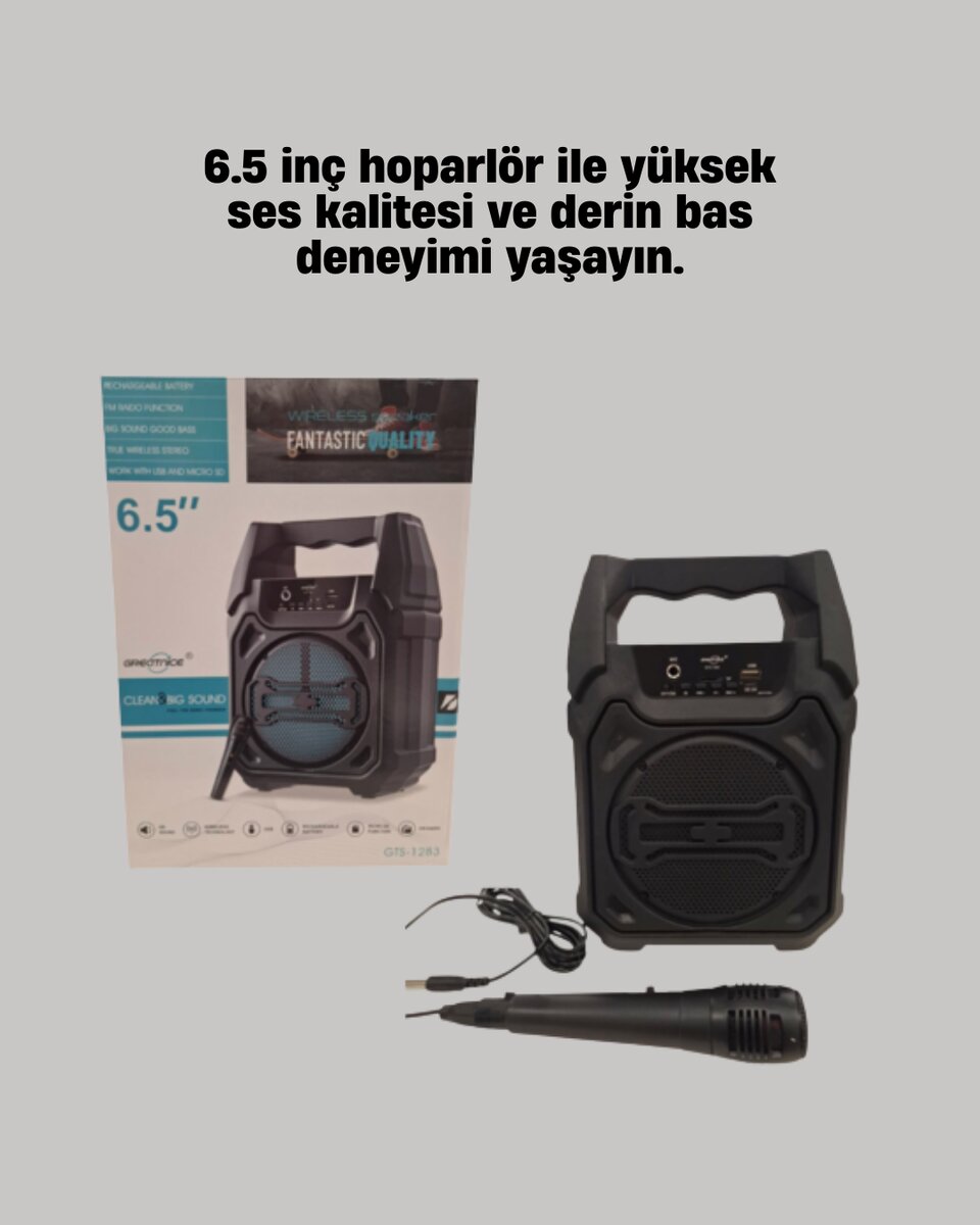 15W Güçlü Ses Çıkışlı Bluetooth Hoparlör FM Radyo ve Mikrofon Destekli - Görsel 2
