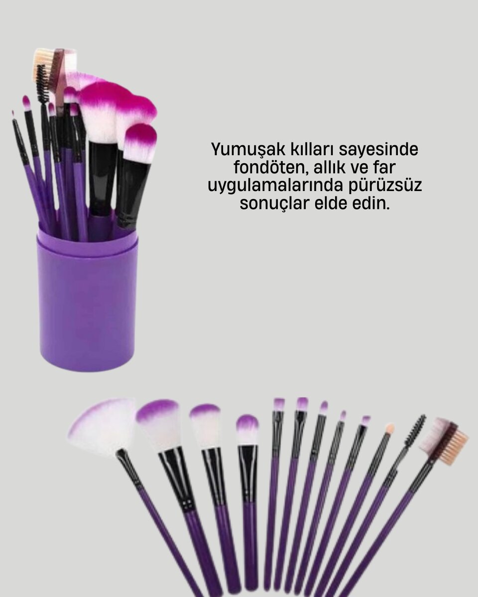 12’li Profesyonel Makyaj Fırça Seti Ultra Yumuşak Sentetik Kıllı - Görsel 3